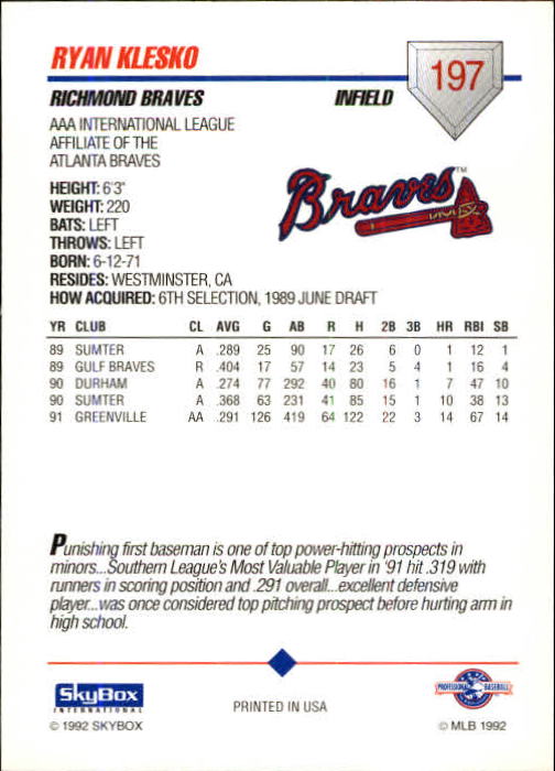 B0451- 1992 SkyBox AAA Baseball Card #'s 1-200 -You Pick- 15+ FREE US SHIP - Picture 383 of 389