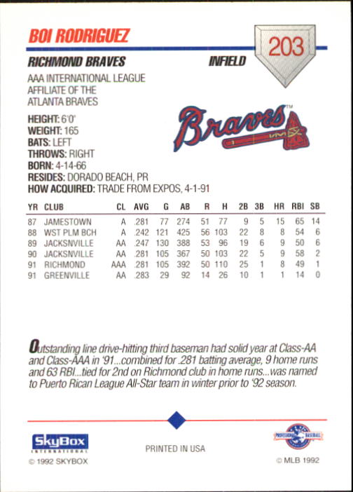 B0451- 1992 SkyBox AAA Baseball Card #s 201-310 -You Pick- 15+ FREE US SHIP - Picture 7 of 219