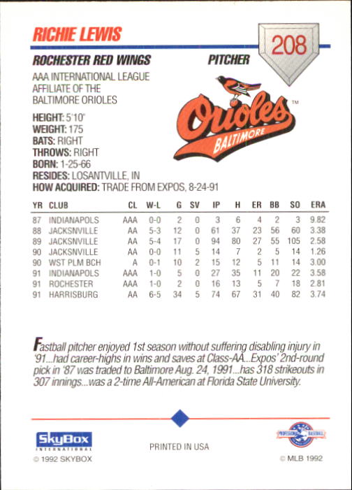 B0451- 1992 SkyBox AAA Baseball Card #s 201-310 -You Pick- 15+ FREE US SHIP - Picture 17 of 219