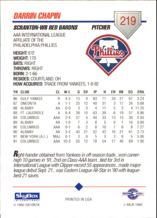 B0451- 1992 SkyBox AAA Baseball Card #s 201-310 -You Pick- 15+ FREE US SHIP - Picture 39 of 219