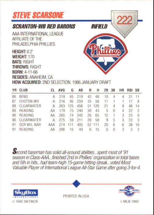 B0451- 1992 SkyBox AAA Baseball Card #s 201-310 -You Pick- 15+ FREE US SHIP - Picture 45 of 219