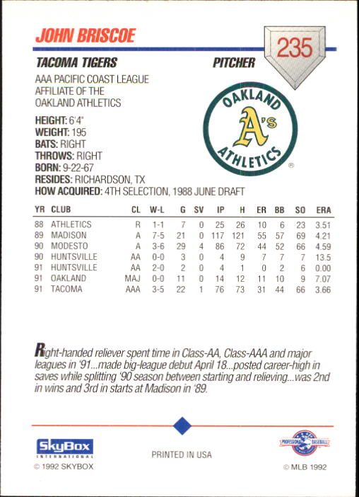 B0451- 1992 SkyBox AAA Baseball Card #s 201-310 -You Pick- 15+ FREE US SHIP - Picture 71 of 219