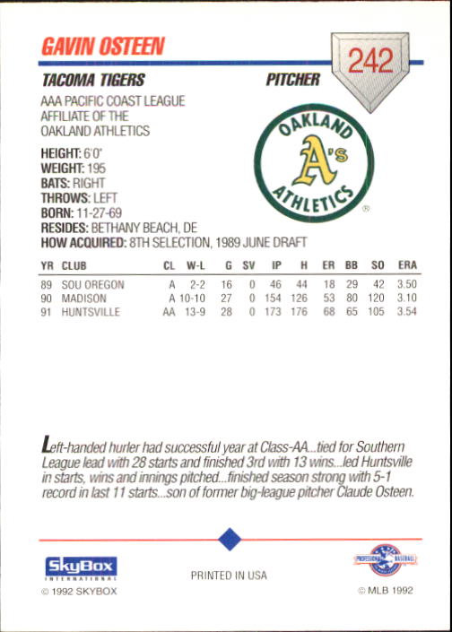 B0451- 1992 SkyBox AAA Baseball Card #s 201-310 -You Pick- 15+ FREE US SHIP - Picture 85 of 219