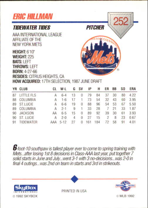 B0451- 1992 SkyBox AAA Baseball Card #s 201-310 -You Pick- 15+ FREE US SHIP - Picture 103 of 219