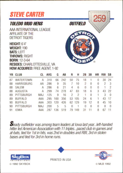 B0451- 1992 SkyBox AAA Baseball Card #s 201-310 -You Pick- 15+ FREE US SHIP - Picture 117 of 219