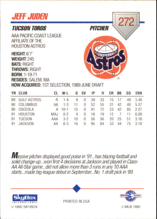 B0451- 1992 SkyBox AAA Baseball Card #s 201-310 -You Pick- 15+ FREE US SHIP - Picture 143 of 219