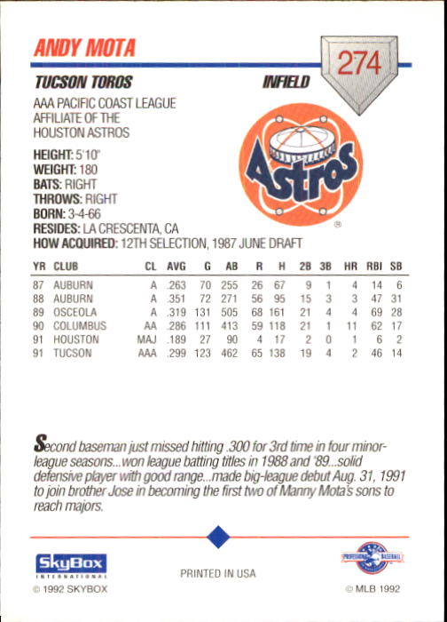 B0451- 1992 SkyBox AAA Baseball Card #s 201-310 -You Pick- 15+ FREE US SHIP - Picture 147 of 219
