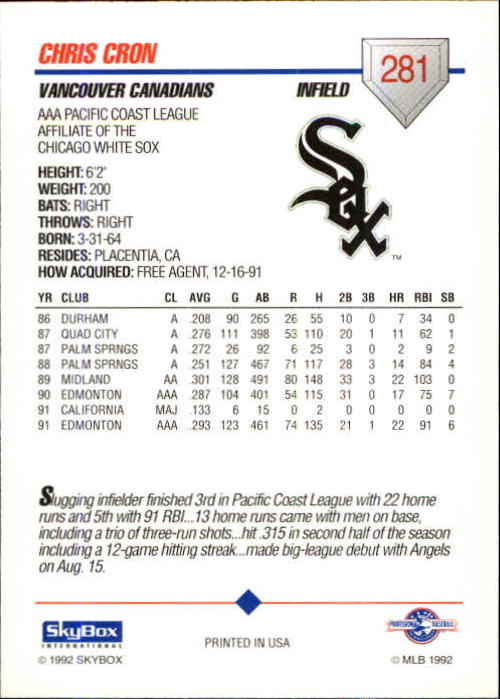 B0451- 1992 SkyBox AAA Baseball Card #s 201-310 -You Pick- 15+ FREE US SHIP - Picture 161 of 219