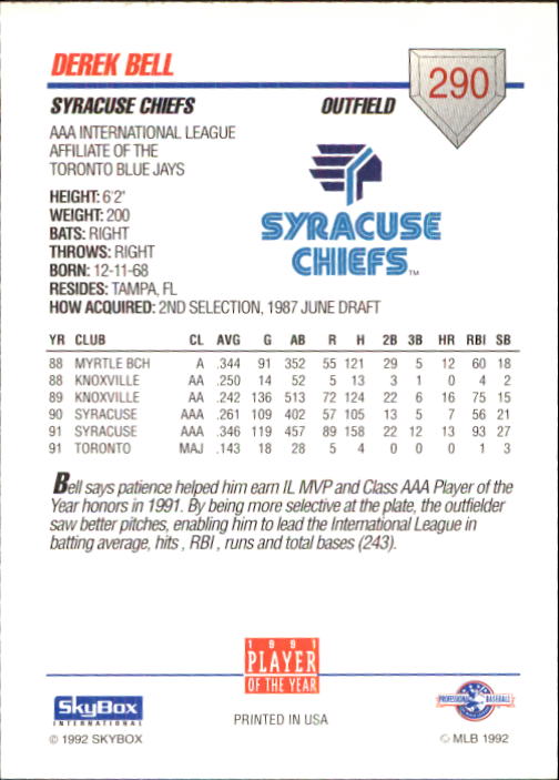 B0451- 1992 SkyBox AAA Baseball Card #s 201-310 -You Pick- 15+ FREE US SHIP - Picture 179 of 219