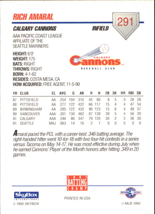 B0451- 1992 SkyBox AAA Baseball Card #s 201-310 -You Pick- 15+ FREE US SHIP - Picture 181 of 219