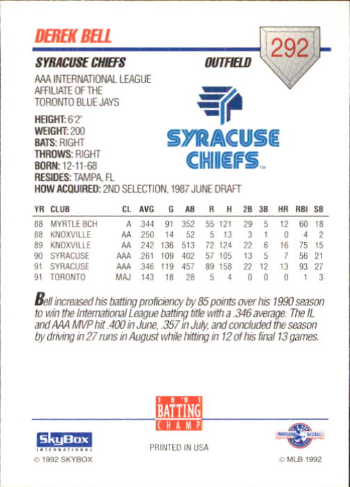 B0451- 1992 SkyBox AAA Baseball Card #s 201-310 -You Pick- 15+ FREE US SHIP - Picture 183 of 219