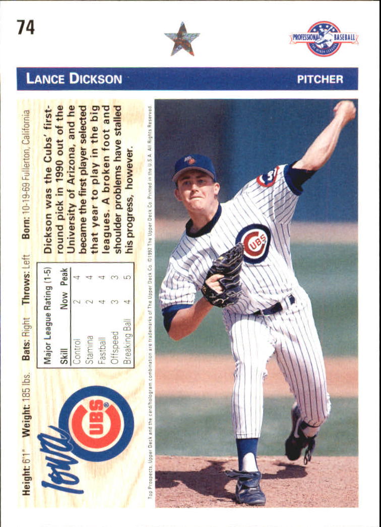 1992 Upper Deck Minors #74 Lance Dickson back image