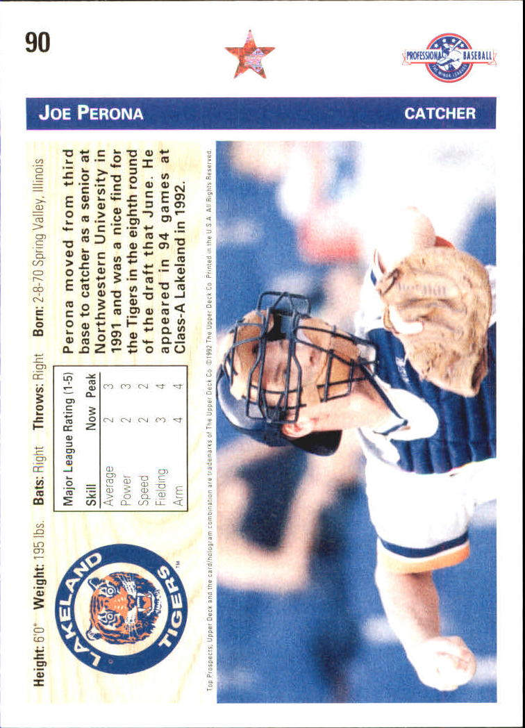 1992 Upper Deck Minors #90 Joe Perona back image