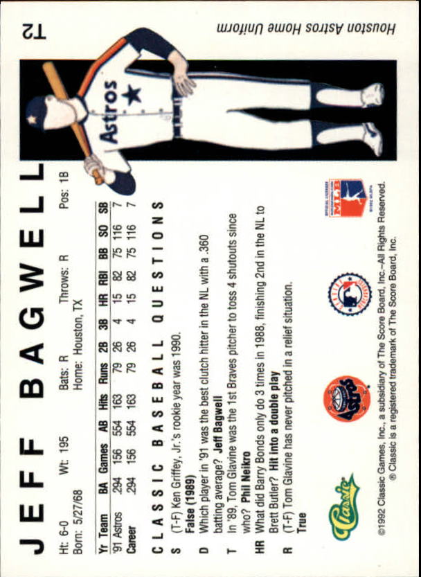 1992 Classic II #T2 Jeff Bagwell back image