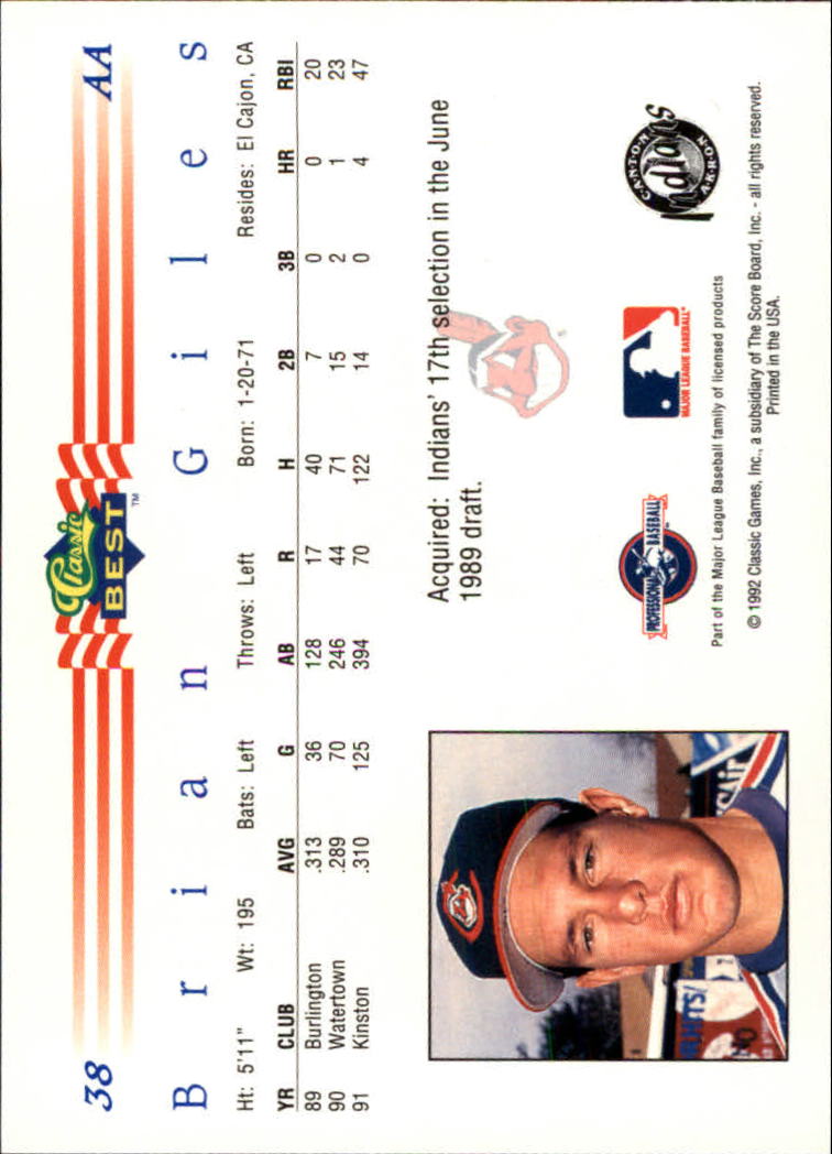 1992 Classic/Best #38 Brian Giles - NM-MT - bjredsox