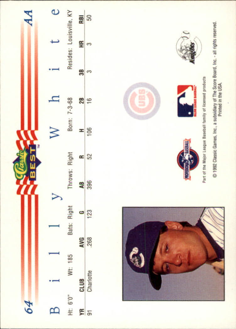 1992 Classic/Best #64 Billy White back image