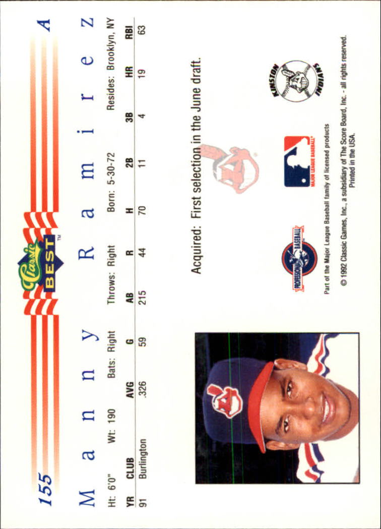 1992 Classic/Best #155 Manny Ramirez back image