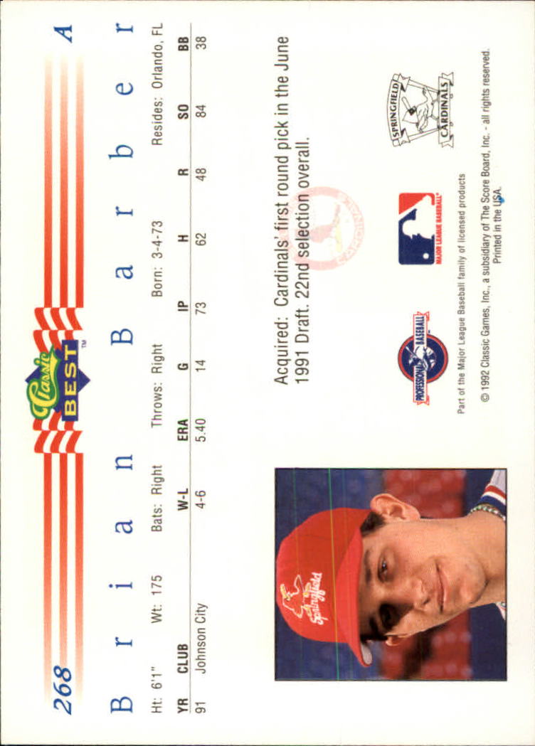 1992 Classic/Best #268 Brian Barber back image