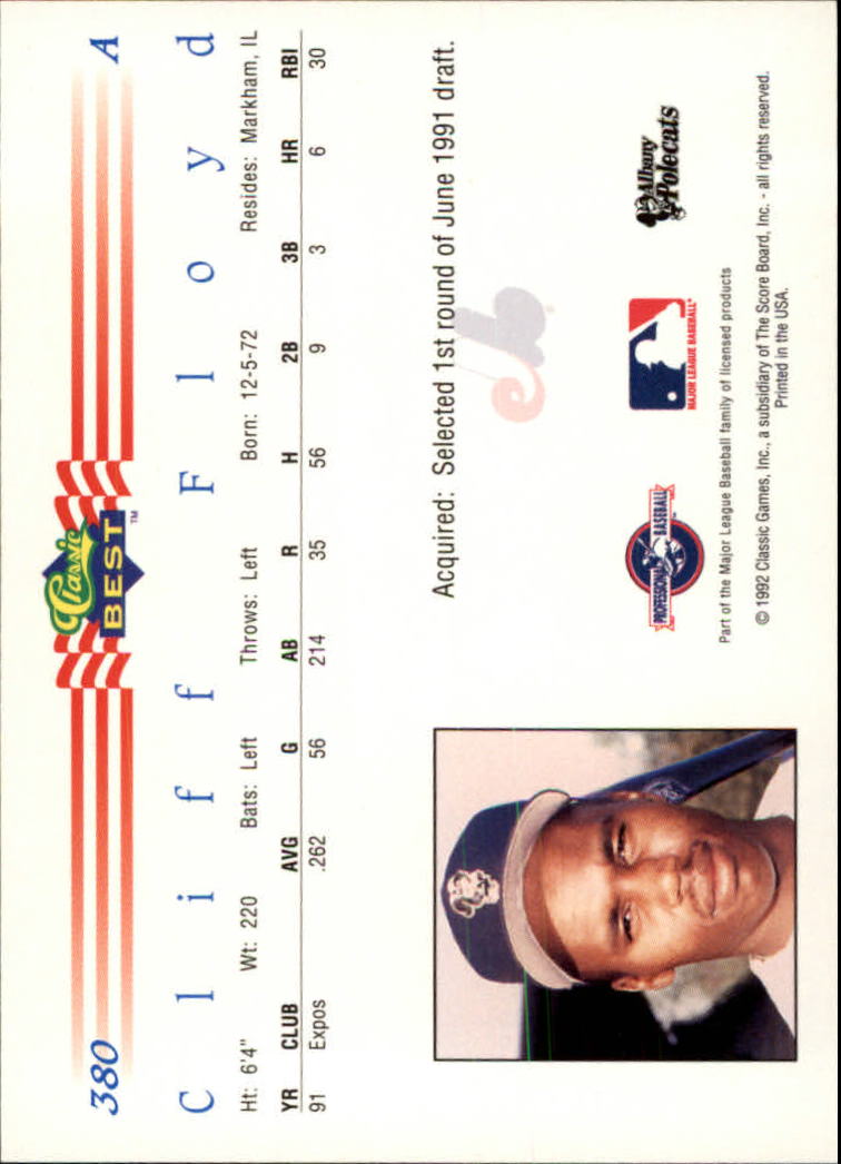 1992 Classic/Best #380 Cliff Floyd back image