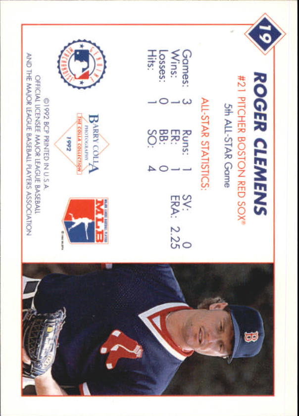 1992 Colla All-Star Game #19 Roger Clemens back image