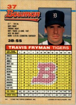 1992 Bowman #37 Travis Fryman back image