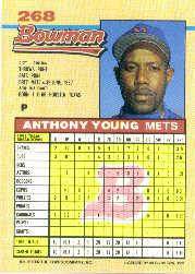 1992 Bowman #268 Anthony Young back image