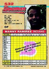 1992 Bowman #532 Manny Ramirez RC back image