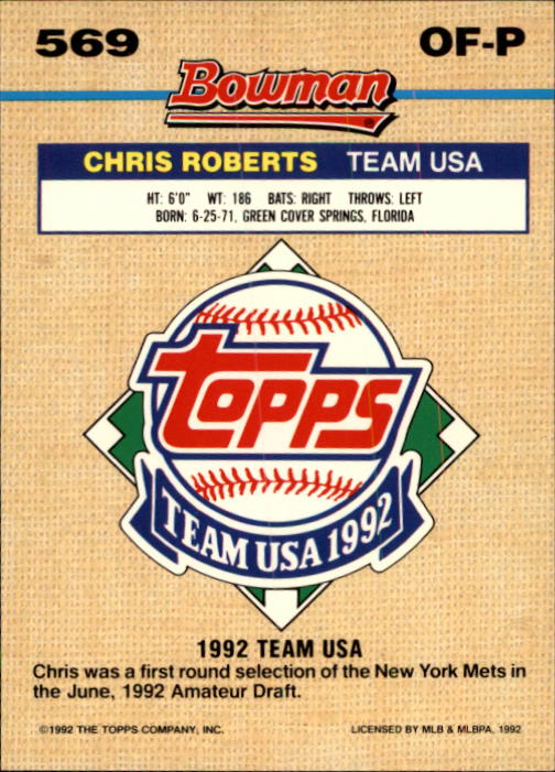 1992 Bowman #569 Chris Roberts FOIL back image