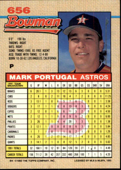 1992 Bowman #656 Mark Portugal back image