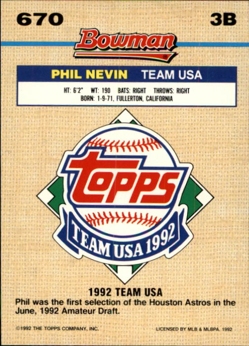 1992 Bowman #670 Phil Nevin FOIL back image