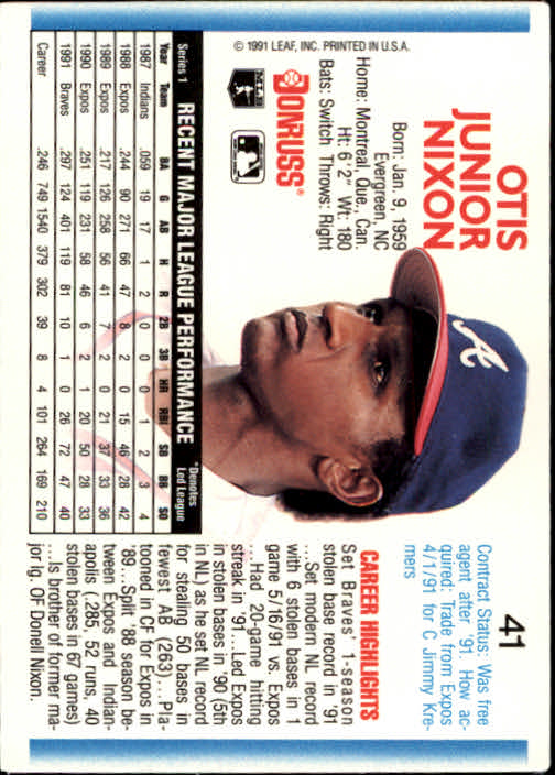 1992 Donruss #41 Otis Nixon back image