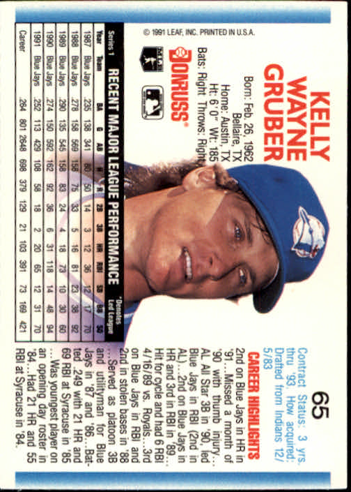 1992 Donruss #65 Kelly Gruber back image