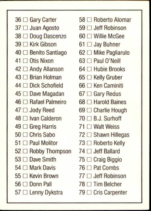 1992 Donruss #80 Checklist 1-79 back image