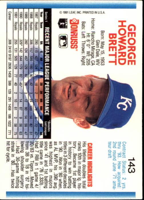 1992 Donruss #143 George Brett back image