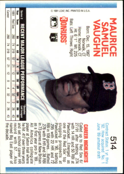 1992 Donruss #514 Mo Vaughn back image