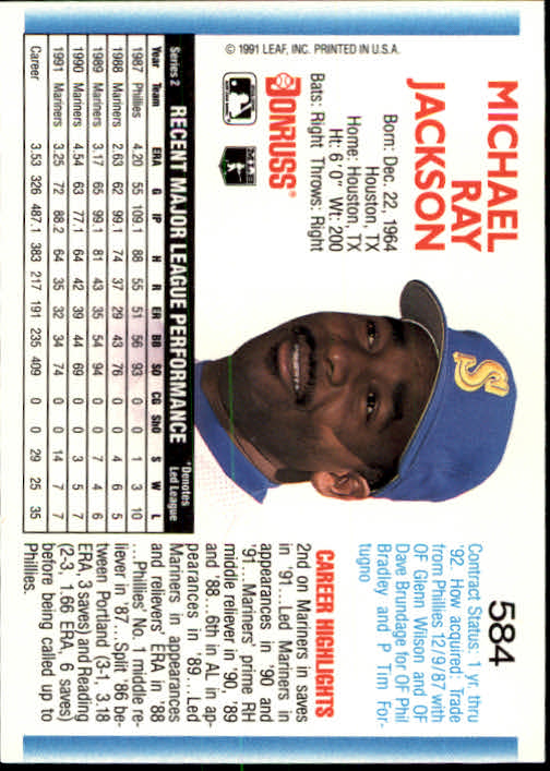 1992 Donruss #584 Mike Jackson back image