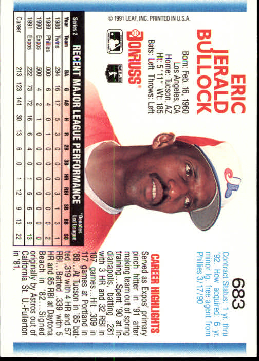 1992 Donruss #683 Eric Bullock back image