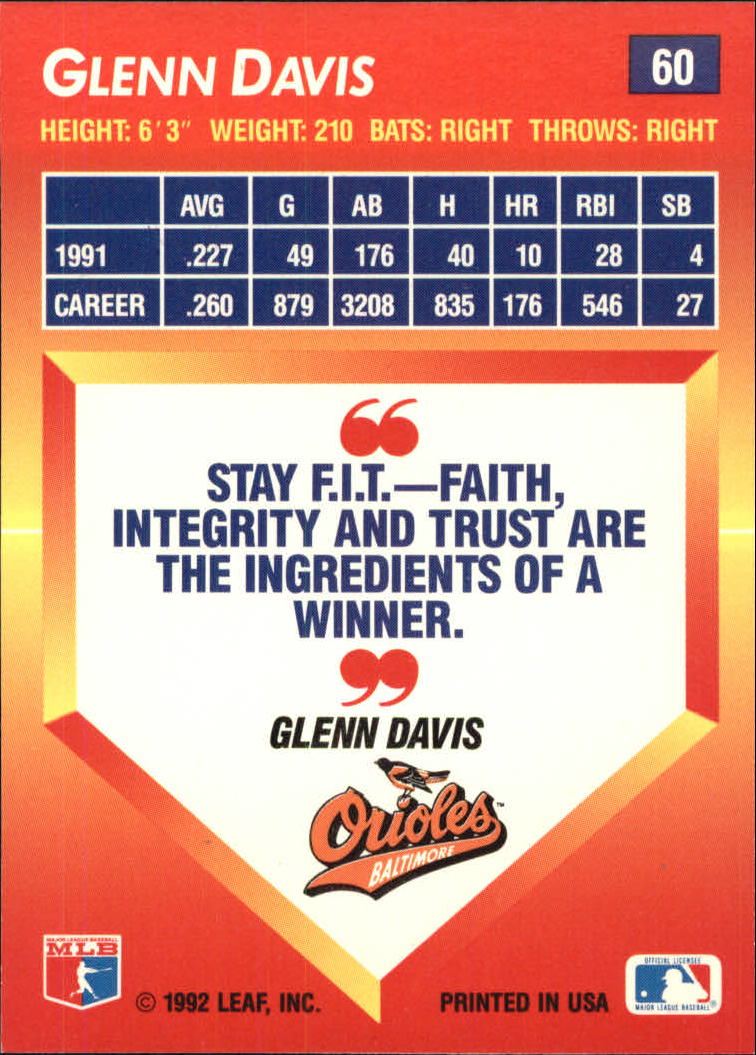 1992 Triple Play #60 Glenn Davis back image