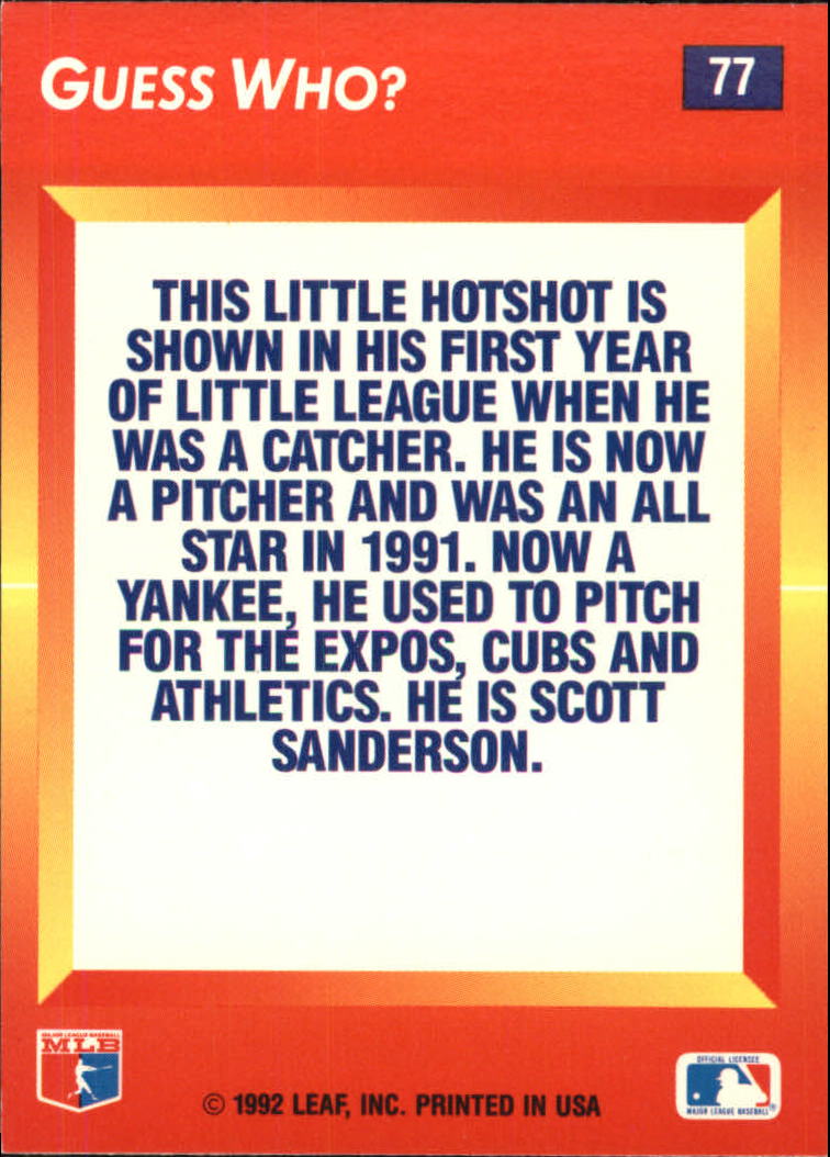 1992 Triple Play #77 Scott Sanderson LH back image