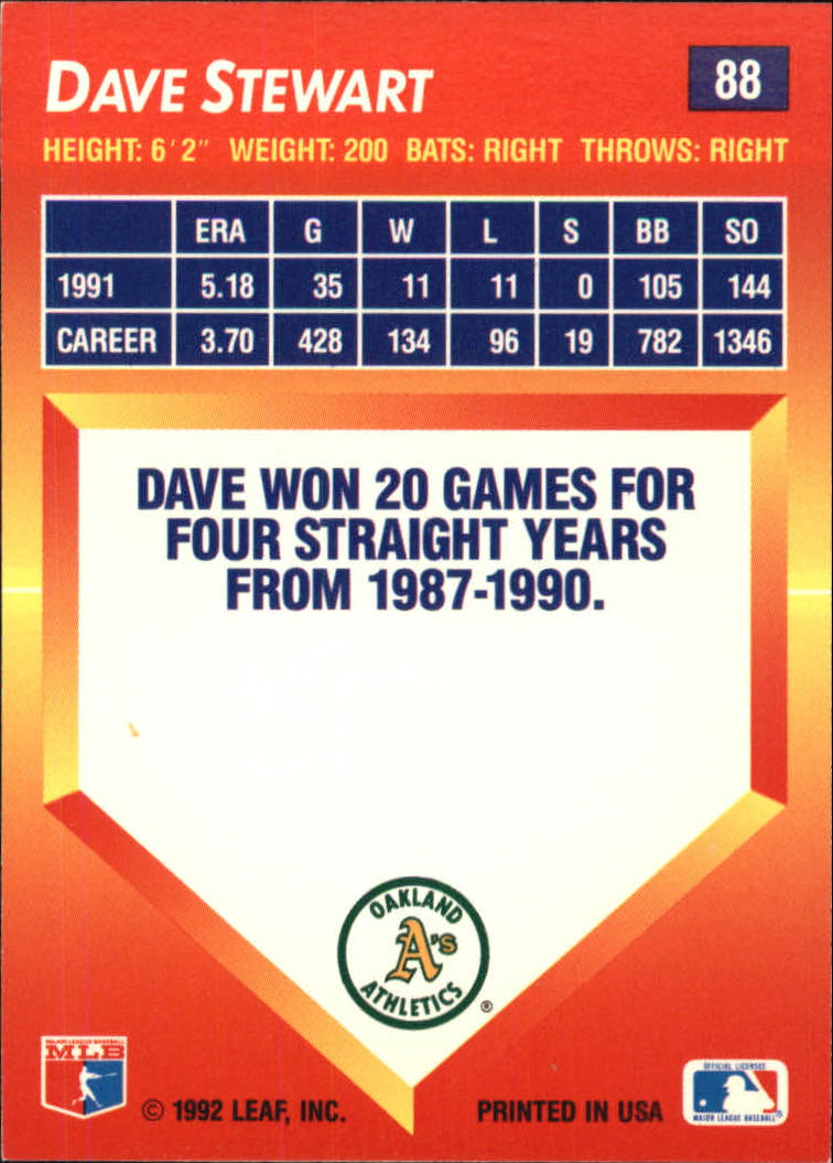 1992 Triple Play #88 Dave Stewart back image