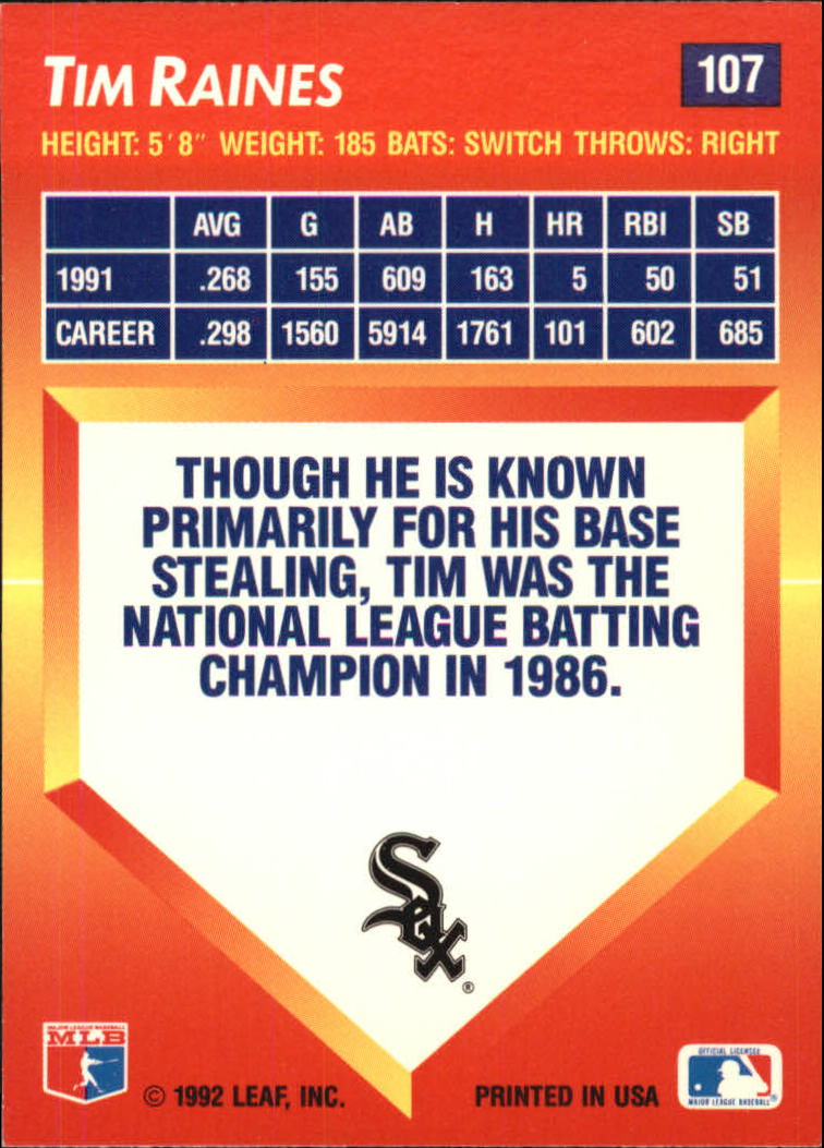 1992 Triple Play #107 Tim Raines back image