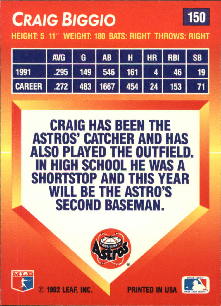 1992 Triple Play #150 Craig Biggio back image