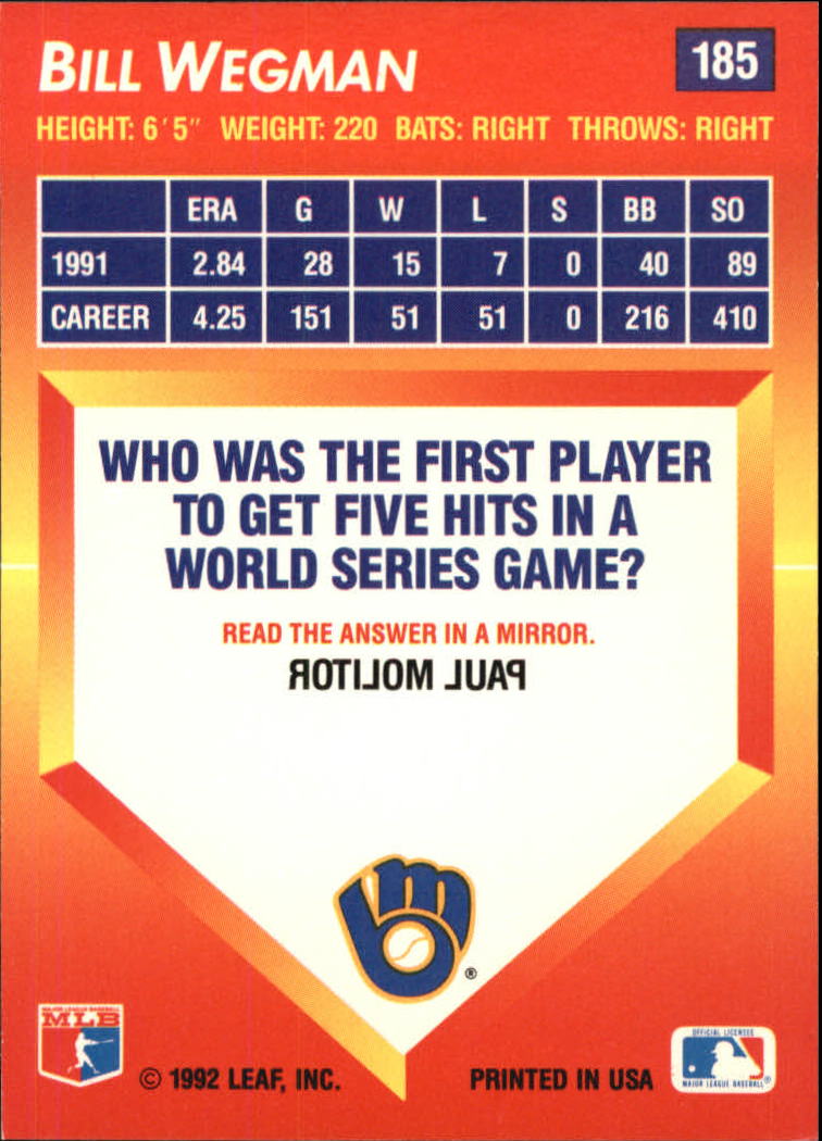 1992 Triple Play (Donruss) Baseball "Main Set" Cards #151 to #264 - Picture 71 of 229