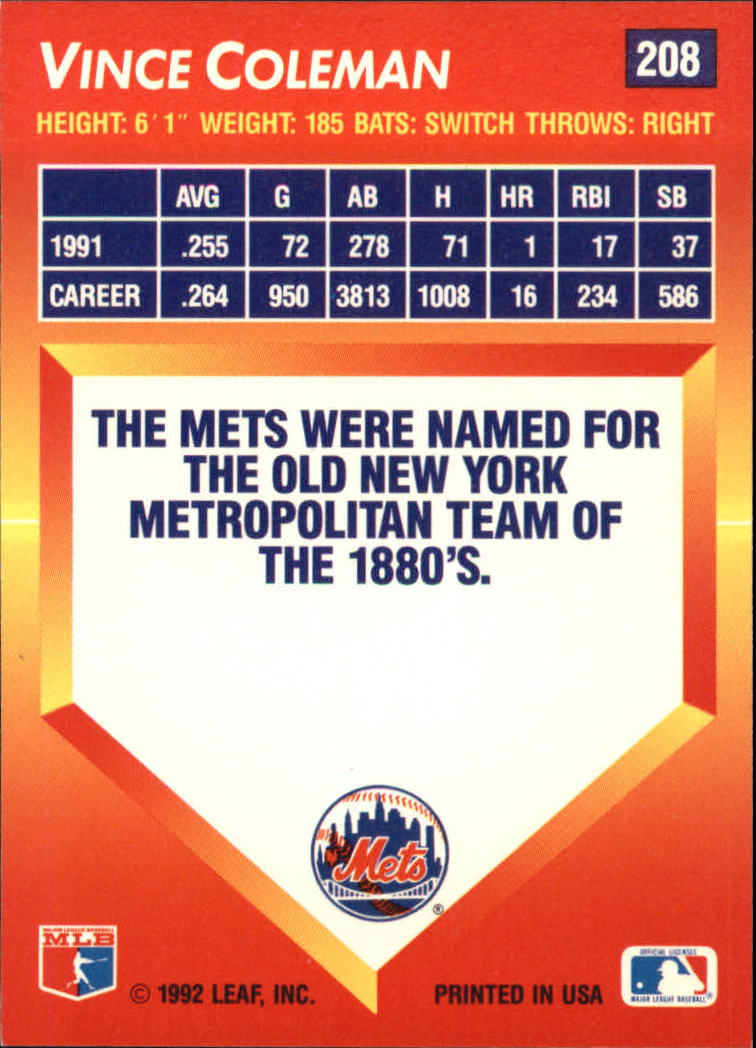 1992 Triple Play (Donruss) Baseball "Main Set" Cards #151 to #264 - Picture 117 of 229