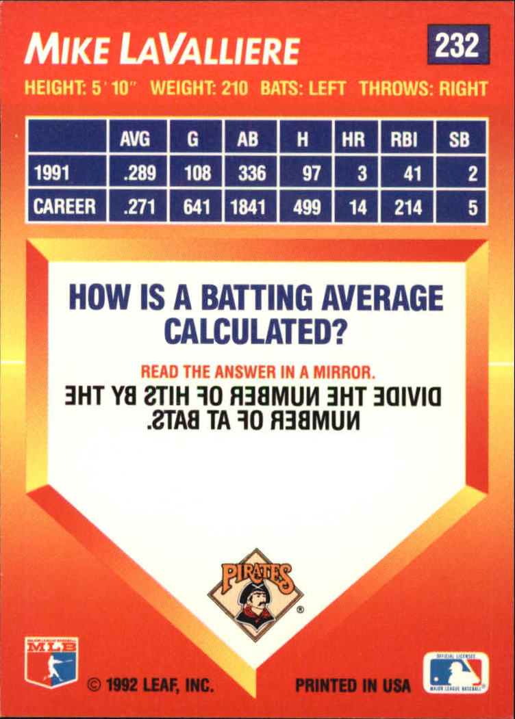 1992 Triple Play (Donruss) Baseball "Main Set" Cards #151 to #264 - Picture 165 of 229