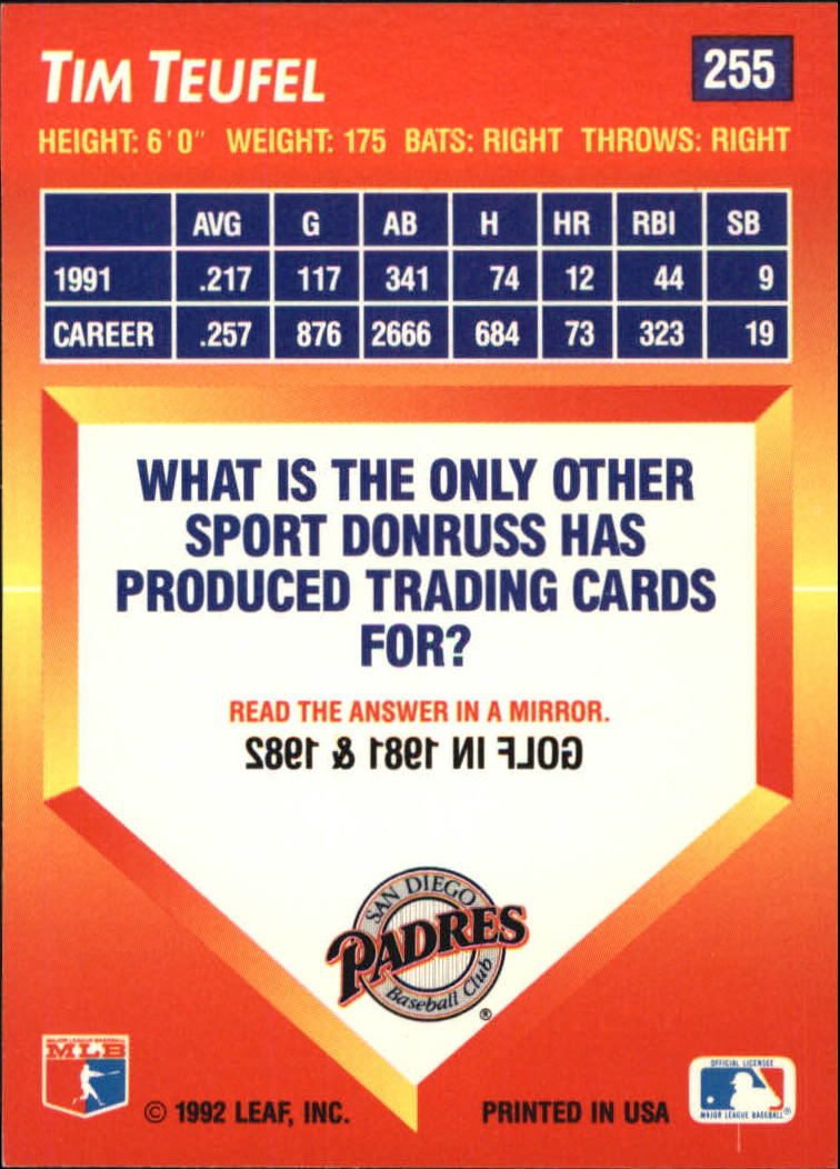 1992 Triple Play (Donruss) Baseball "Main Set" Cards #151 to #264 - Picture 211 of 229