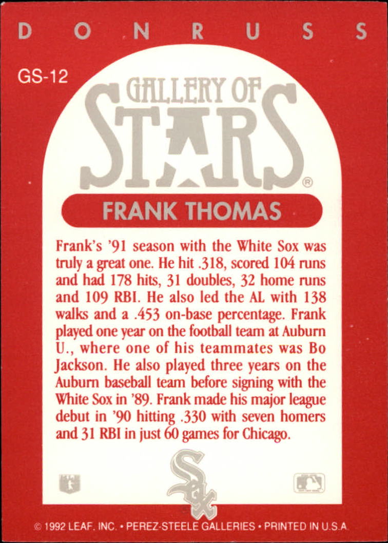 1992 Triple Play Gallery #GS12 Frank Thomas back image