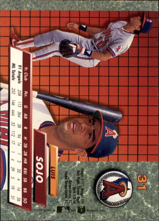 1992 Ultra #31 Luis Sojo back image