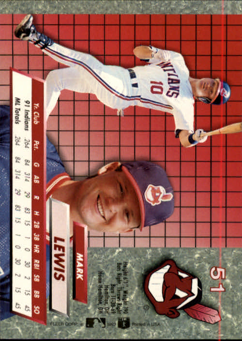 1992 Ultra #51 Mark Lewis back image