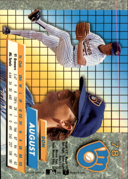 1992 Ultra #78 Don August back image